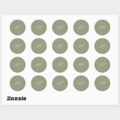 Kalligrafie Monogram Sage Groen Wit Trouwen Ronde Sticker (Vel)