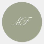 Kalligrafie Monogram Sage Groen Wit Trouwen Ronde Sticker (Voorkant)