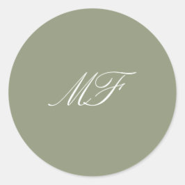 Kalligrafie Monogram Sage Groen Wit Trouwen Ronde Sticker