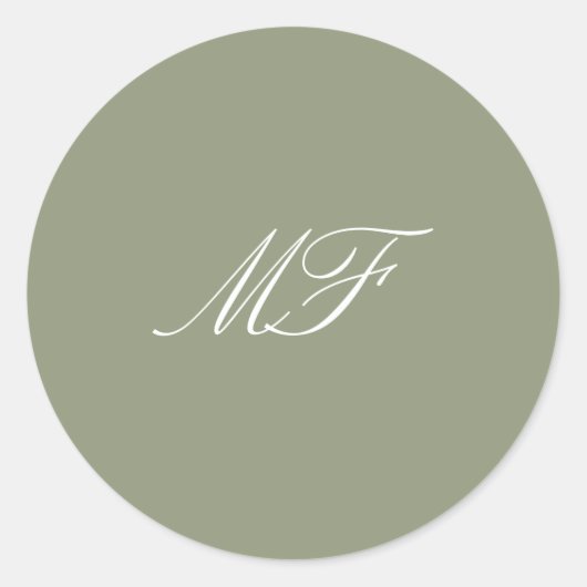 Kalligrafie Monogram Sage Groen Wit Trouwen Ronde Sticker (Voorkant)