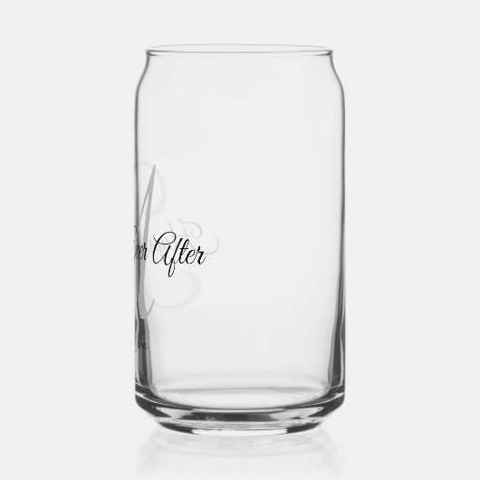 Kalligrafie monogram vrolijk ooit na feest blikvorm glas (Links)