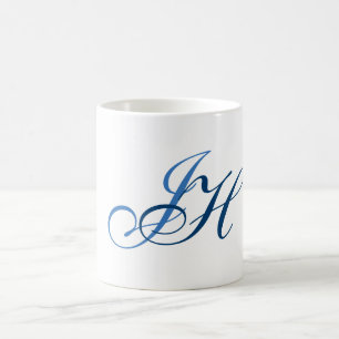 Kalligrafie Monogram Wit Blauw Eenvoudig Koffiemok