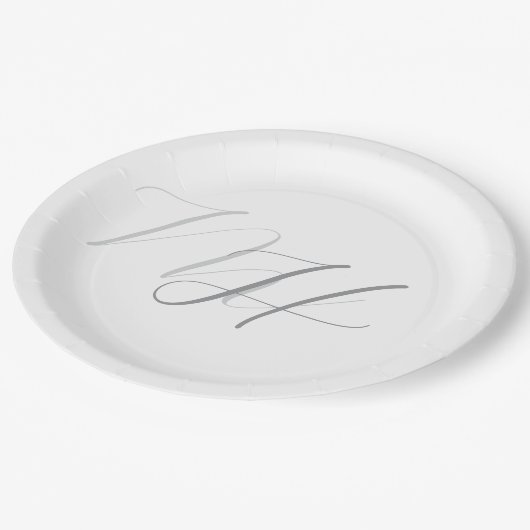 Kalligrafie Monogram Wit Grijs Plain Simple Papieren Bordje (Gekanteld)