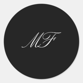 Kalligrafie Monogram Zwart Wit Trouwen Ronde Sticker