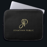 Kalligrafie Monogrammed Sjabloon Faux Gold & Black Laptop Sleeve<br><div class="desc">Creëer Uw Eigen Douane Moderne Elegante Faux Gouden Kalligrafie Monogram Sjabloon Zwarte Elektronikatas/Tablet & Laptop Hoesjes/Neopreen Laptopkoker 10 duim.</div>