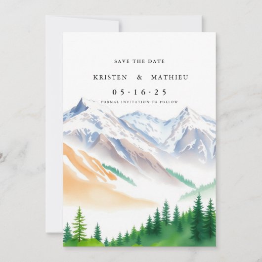 Kalligrafie Mountain Save The Date (Voorkant)