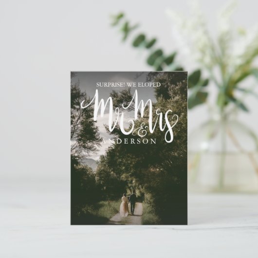 Kalligrafie Mr. Mrs Wedding Aankondiging Elopement Briefkaart (Staand voorkant)