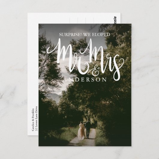Kalligrafie Mr. Mrs Wedding Aankondiging Elopement Briefkaart (Voorkant / Achterkant)