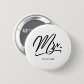 Kalligrafie Mrs elegant Ronde Button 5,7 Cm (Voorkant /achterkant)