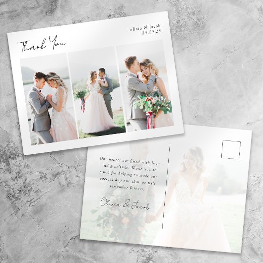 Kalligrafie Multi Photo Wedding Dank u Briefkaart