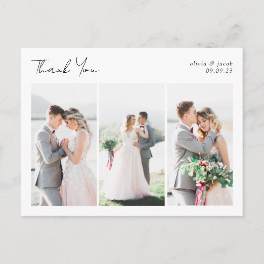 Kalligrafie Multi Photo Wedding Dank u Briefkaart (Voorkant)