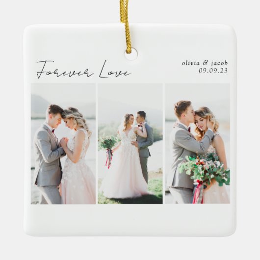 Kalligrafie Multi Photo Wedding Keramisch Ornament (Voorkant)