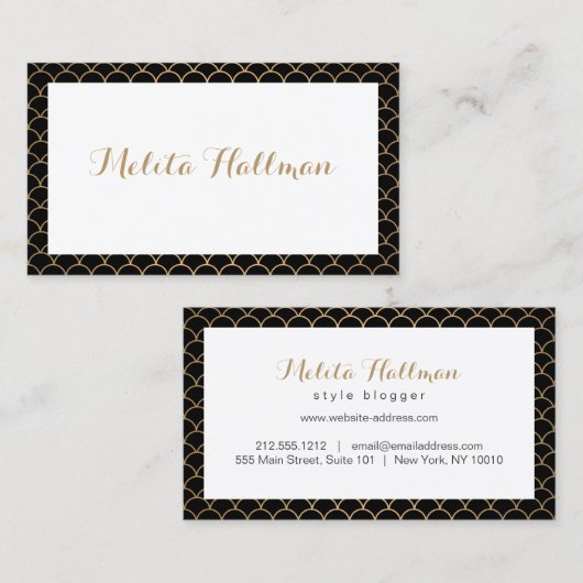 Kalligrafie Naam Art Deco Pattern Visitekaartje (Voorkant / Achterkant)