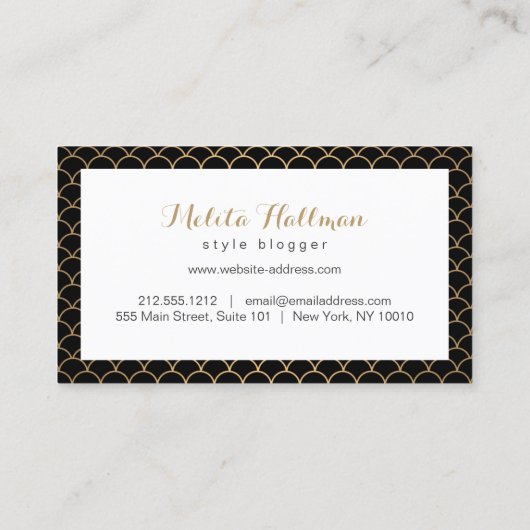 Kalligrafie Naam Art Deco Pattern Visitekaartje (Achterkant)