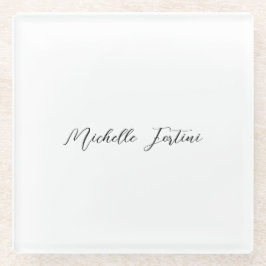 Kalligrafie Naam Elegant Plain Minimalist Glazen Onderzetter