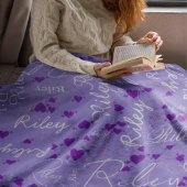 Kalligrafie Naam Initiaal Paarse Harten Periwinkle Fleece Deken