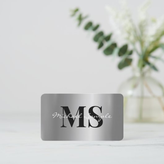 Kalligrafie Naam QR Code Script Luxe Zilver Visitekaartje (Staand voorkant)