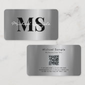 Kalligrafie Naam QR Code Script Luxe Zilver Visitekaartje (Voorkant / Achterkant)