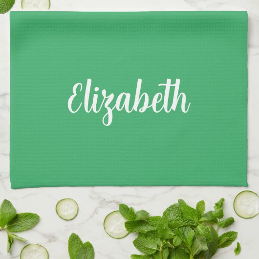 Kalligrafie Naam Sjabloon Sage Groene Effen Kleur Theedoek (Gevouwen)