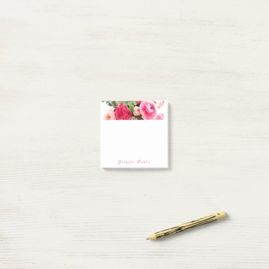 Kalligrafie Naam Waterverf Rozen Sjabloon Floral Post-it® Notes (Op bureau)