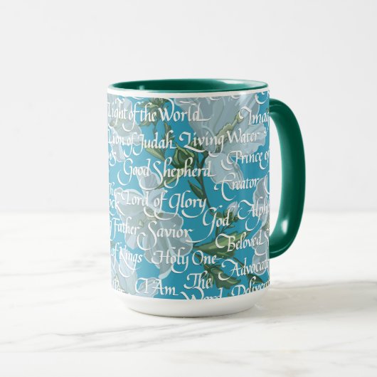 Kalligrafie Namen van Christus | helderblauw Mok (Voorkant rechts)