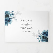Kalligrafie Navy Blue Floral bruiloft Drieluik Uitnodiging (Cover)