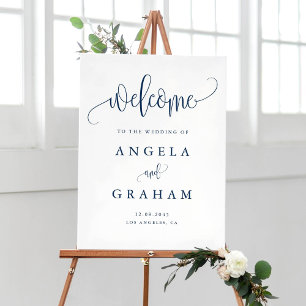 kalligrafie Navy Blue Wedding Welkom Poster