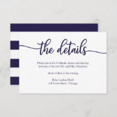 Kalligrafie Navy Blue White Wedding Details Kaart (Voorkant / Achterkant)