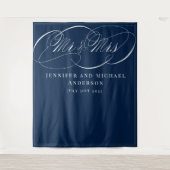 Kalligrafie Navy Mr & Mrs Trouw booth achtergrond Wandkleed (Voorkant)
