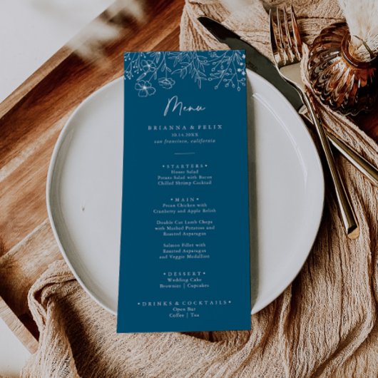 Kalligrafie Navy Wildflower Dinner Menu