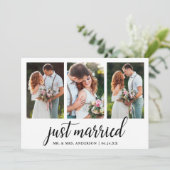 Kalligrafie net getrouwd 3 fotokaart bedankkaart (Staand voorkant)