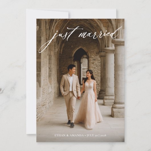 kalligrafie net getrouwd foto-elopement aankondiging (Voorkant)