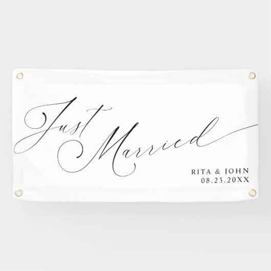 Kalligrafie Net getrouwd met meneer en mevrouw Wed Spandoek (Horizontaal)