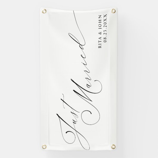 Kalligrafie Net getrouwd met meneer en mevrouw Wed Spandoek (Verticaal)