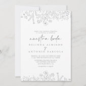 Kalligrafie Neutraal Wildflower Nuestra Boda Kaart (Voorkant)