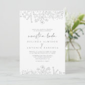 Kalligrafie Neutraal Wildflower Nuestra Boda Kaart (Staand voorkant)