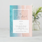 Kalligrafie Oceaan Diepblauwe Strand Bruiloft Kaart (Staand voorkant)