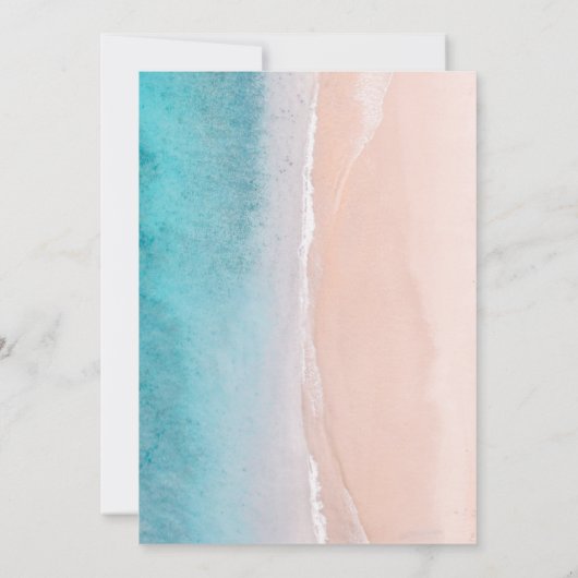 Kalligrafie Oceaan Diepblauwe Strand Bruiloft Kaart (Achterkant)