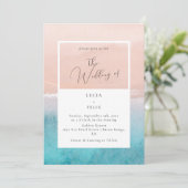 Kalligrafie Ocean Deep Blue Beach Bruiloft Kaart (Staand voorkant)