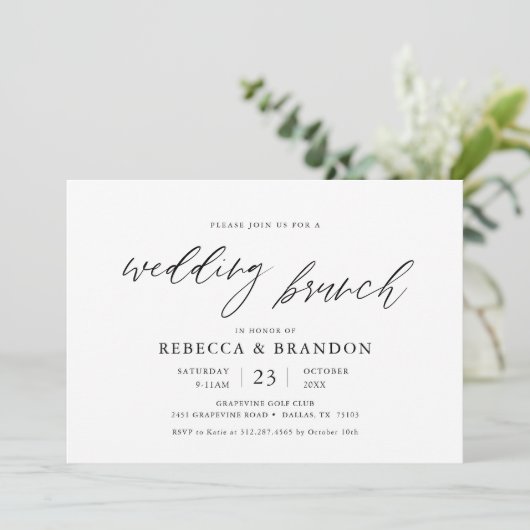 Kalligrafie Ochtend Na Bruiloft Brunch Kaart (Staand voorkant)