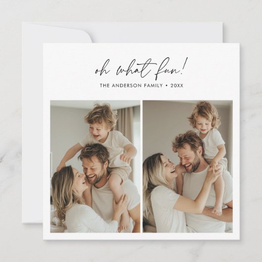 Kalligrafie Oh Wat Leuk Kerstgezin Foto Rood Feestdagenkaart (Voorkant)