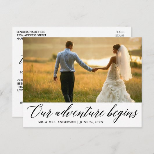 Kalligrafie Ons avontuur begint bruiloft Briefkaart (Voorkant / Achterkant)