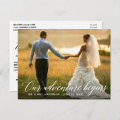 Kalligrafie Ons avontuur begint bruiloft Dank u Briefkaart (Voorkant / Achterkant)