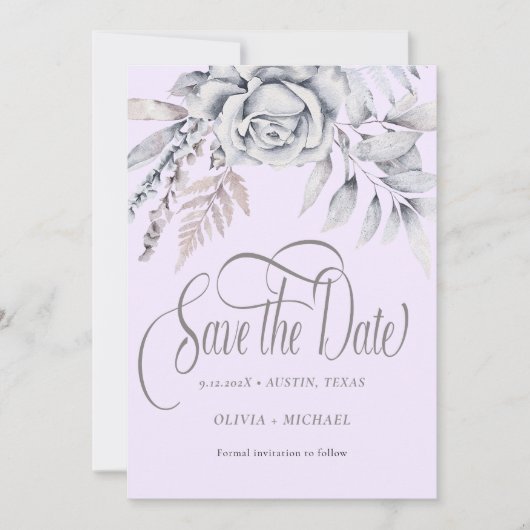 Kalligrafie Pastel Beige Bloem Save the Date (Voorkant)