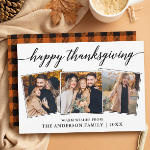 Kalligrafie Plaid Prettig Thanksgiving 3 Foto's Feestdagenkaart