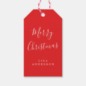 Kalligrafie Prettig Kerstfeest Helder Rode Naam Cadeaulabel (Voorkant)