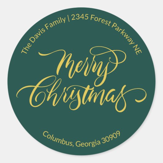 Kalligrafie Prettig Kerstmis Retouradres Ronde Sticker (Voorkant)