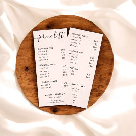 Kalligrafie Prijslijst Blush Pink Rack Kaart