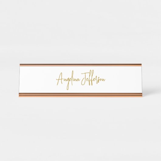 Kalligrafie Professionele Elegante Gouden Kleur Bureau Naambordje (Voorkant)
