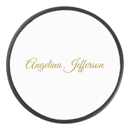 Kalligrafie Professionele Elegante Gouden Kleur Hockey Puck (Voorkant)